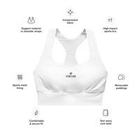 Womens white Gymplode longline sports bra key features