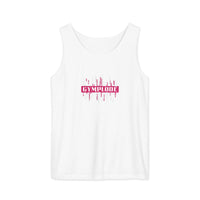 Womens white Prismatic relaxed fit tank top with Gymplode signature logo