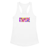 Womens white Retro girlie fit racerback tank top with Gymplode sig logo