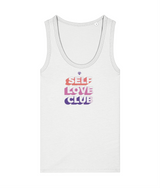Womens white Self Love Club girlie fit tank top with Gymplode icon logo