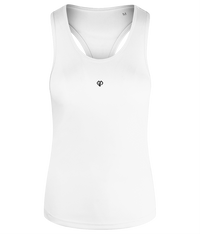 Womens white TriDri® recycled racerback vest with Gymplode icon imprint
