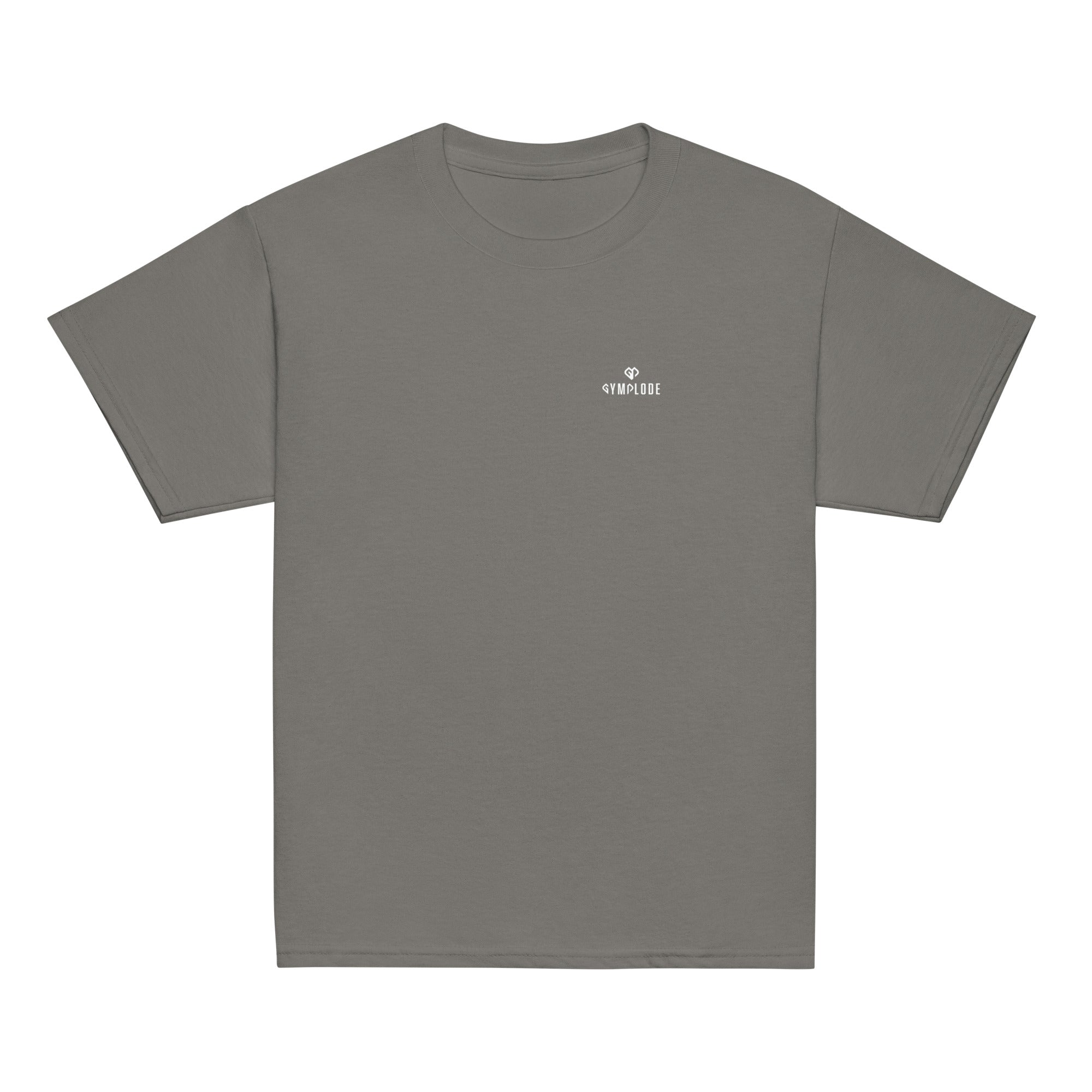 Youth classic fit unisex charcoal t-shirt with Gymplode dual mark imprint