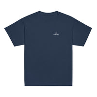 Youth classic fit unisex navy t-shirt with Gymplode dual mark imprint