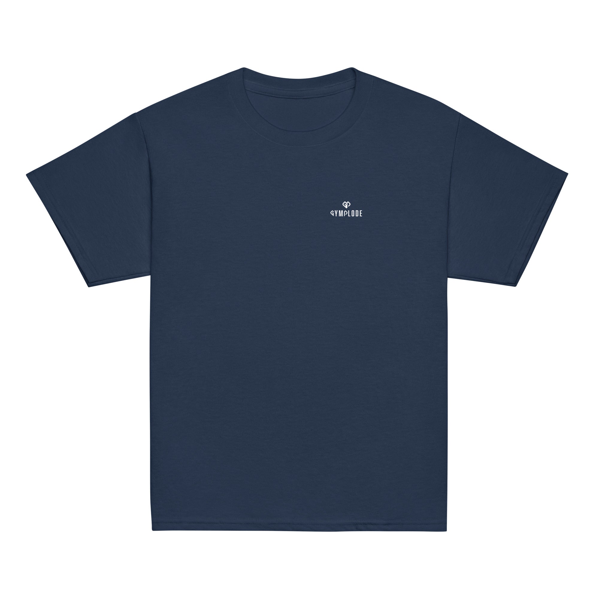 Youth classic fit unisex navy t-shirt with Gymplode dual mark imprint