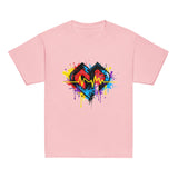 Youth hipster unisex light pink Gymplode t-shirt with vibrant icon logo