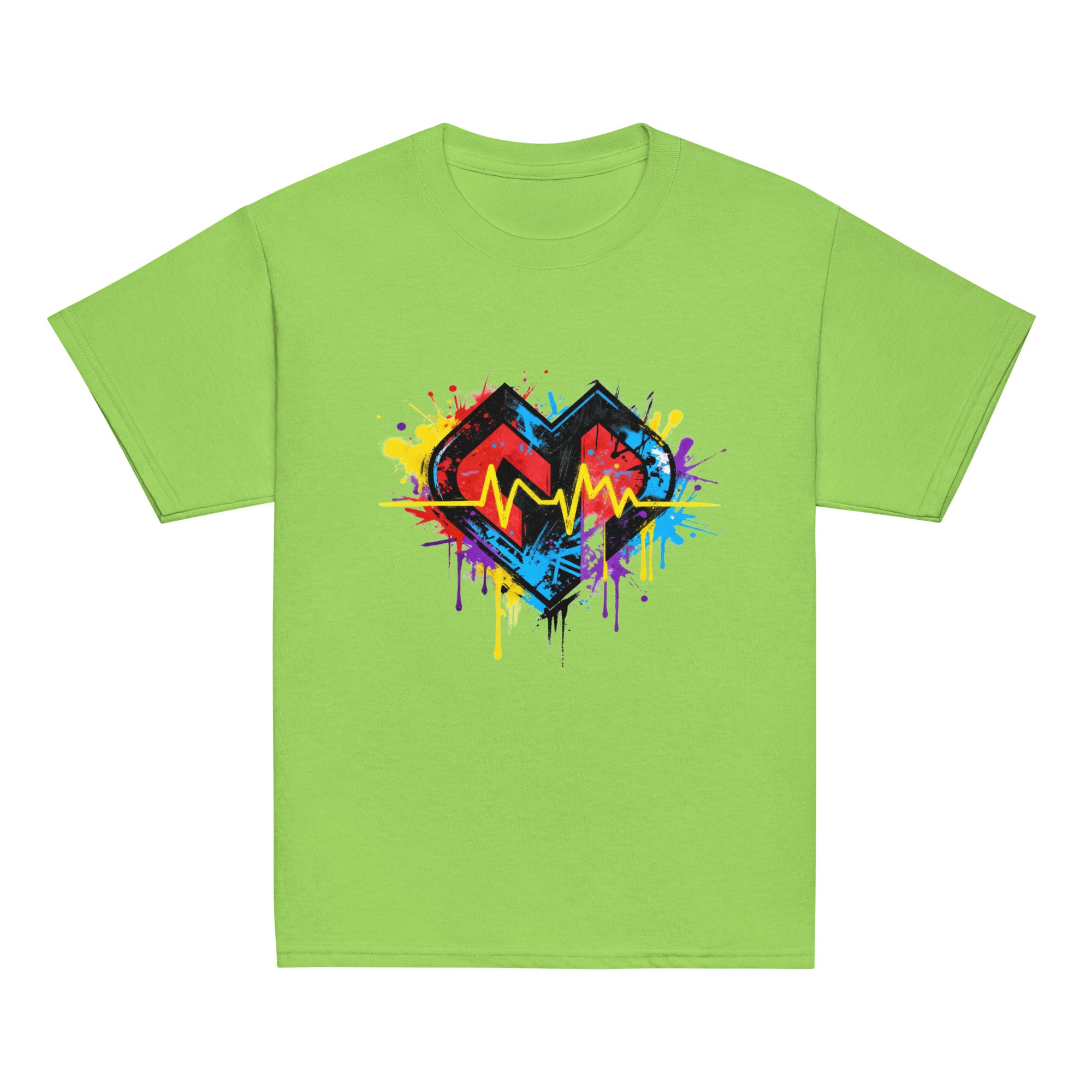 Youth hipster unisex lime Gymplode t-shirt with vibrant icon logo