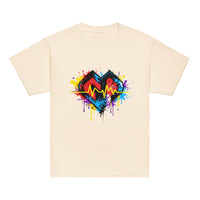 Youth hipster unisex natural Gymplode t-shirt with vibrant icon logo