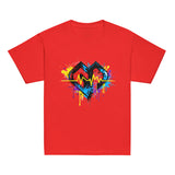 Youth hipster unisex red Gymplode t-shirt with vibrant icon logo