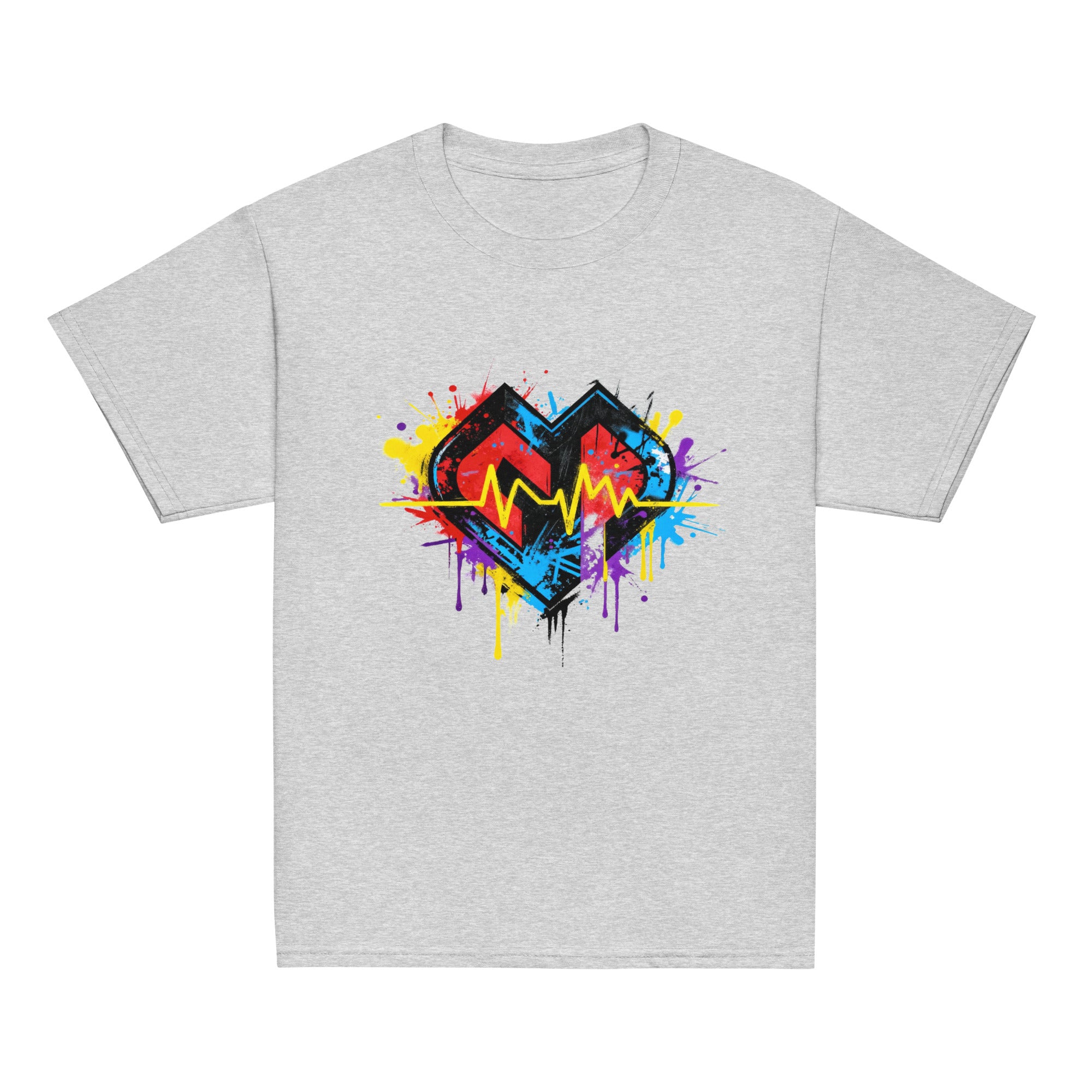 Youth hipster unisex sport grey Gymplode t-shirt with vibrant icon logo