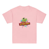 Youth unisex light pink Gymplode t-shirt with signature logo, front view