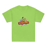 Youth unisex lime Gymplode t-shirt with signature logo, front view