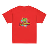 Youth unisex red Gymplode t-shirt with signature logo, front view