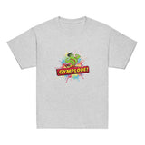 Youth unisex sport grey Gymplode t-shirt with signature logo, front view